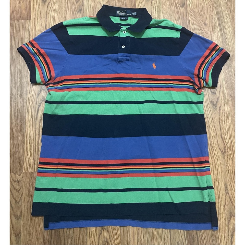 Polo Ralph Lauren Shirt Mens Large Custom Fit Striped Pony Embroidered